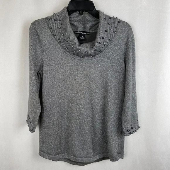 Once Again Sweaters - Once Again Women 3/4 Sleeve Metallic Cowl Neck Sweater Size M